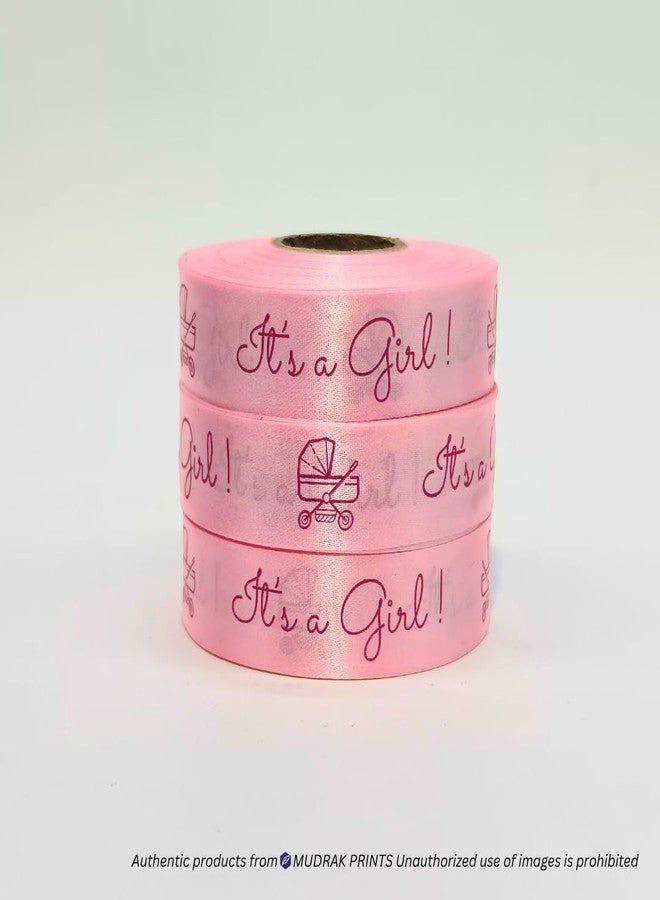 MUDRAK PRINTS It’s a Girl Printed Satin Ribbon Roll - 30 Meters, 20mm Wide | Baby Shower Decoration, Gift Wrapping, DIY Crafts & Party Supplies - Pink Baby Girl Ribbon - Image 4